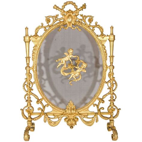 Antique French Louis XVI Style Gilt Bronze Fire Screen French