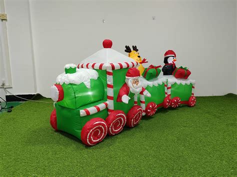 Ft Inflatable Train With Santa Penguin Reindeer Gifts Christmas