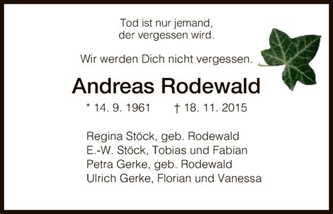 Traueranzeigen Von Andreas Rodewald Trauer HNA De