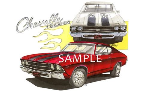 1969 Chevy Chevelle Cartoon Muscle Car T Shirt 4803 Etsy