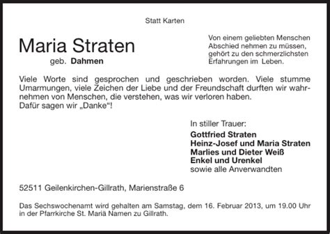 Traueranzeigen Von Maria Straten Aachen Gedenkt