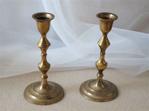 Vintage Set Of 2 Indian Brass Candlestick Holders Etsy Brass Decor Candlestick Holders