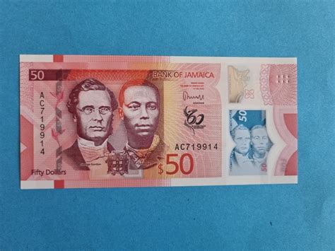 Jamajka Jamaica 50 Dollars 2022 Jubilarna Polymer UNC