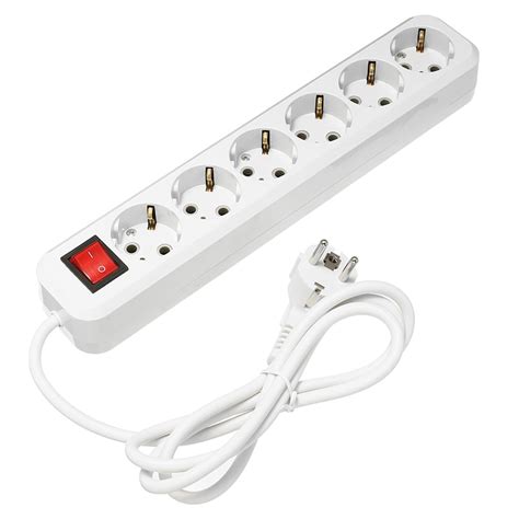 Claite Eu Plug 6 Outlet Power 250v 10a Power Strip Grandado