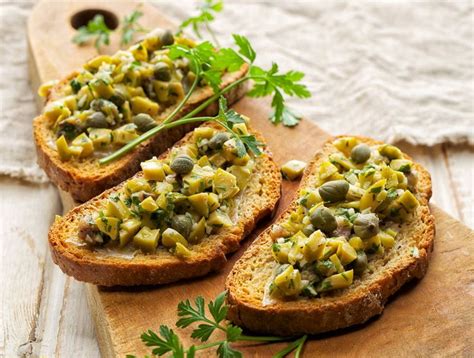 Bruschetta With Green Olives Anchovies And Capers Green Olive