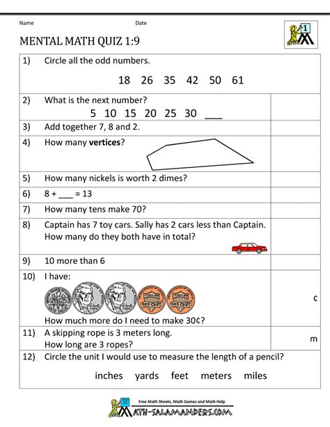 2nd Grade Mental Math Worksheets A71