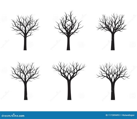 Set Of Black Naked Trees Vector Illustration Stock Illustration
