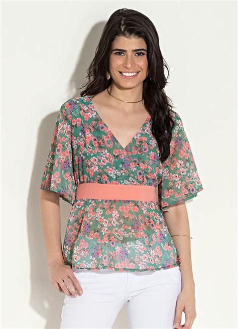 Blusa Recorte Floral Verde Quintess Quintess