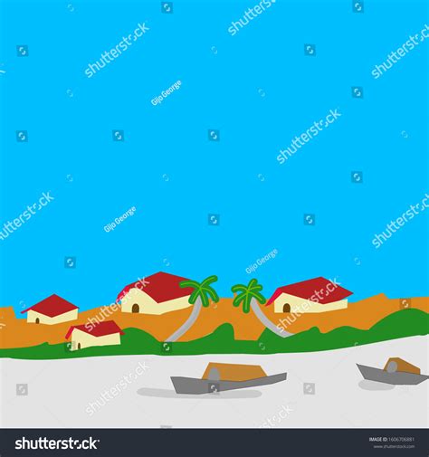 Kerala Backwaters Houseboats Landscape Illustration Vector Stock Vector ...