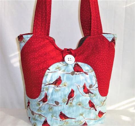 Tote Bag Knitting Cardinal Tote Bag Craft Carry All Cotton Etsy