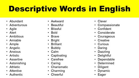 List Of Descriptive Words To Describe In English GrammarVocab