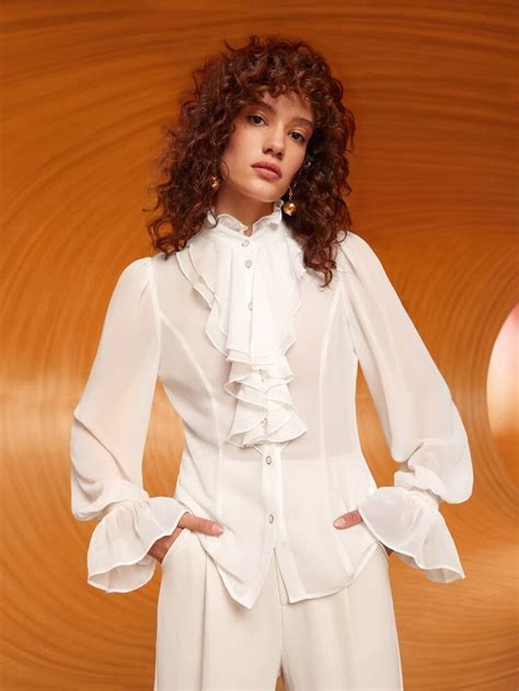 Puffy Sleeve Ruffles Victorian Suits Gorgeous White Blouses