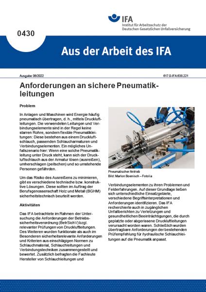 Anforderungen An Sichere Pneumatikleitungen Aus Der Arbeit Des IFA Nr