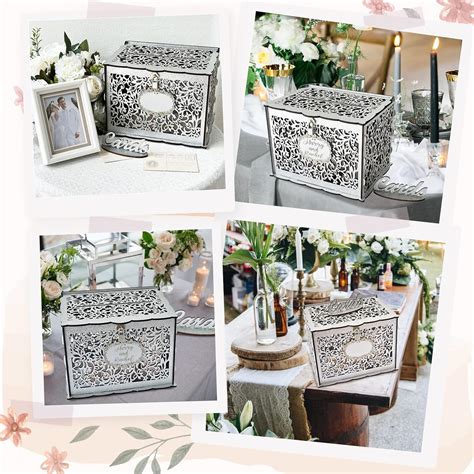 Ourwarm Silver Wedding Card Box With Lock Wooden T Card Box For