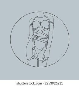 Girl Naked Body Posing Circle Outline Stock Vector Royalty Free