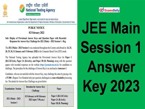 Jee Mains Session 1 Answer Key 2023 Out Download Paper 1 2a