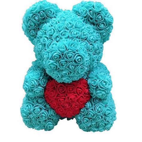 Ursulet Din Trandafiri De Spuma Teddy Bear Turcoaz Inima Rosie 40cm