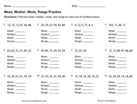 Mean Median Mode Range Worksheets Pdf 3 Printable Etsy