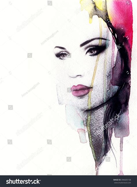 Abstract Fashion Watercolor Illustration Beautiful Woman Face Watercolor Art Face Watercolor