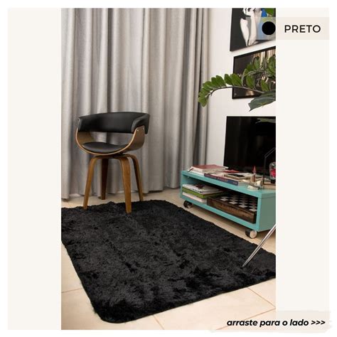 Tapete Peludo Sala Ou Quarto Pelo Alto 1 50x1 00 Preto Shaggy