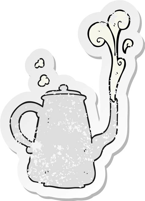 Retro Distressed Sticker Of A Cartoon Steaming Coffee Pot 10780360