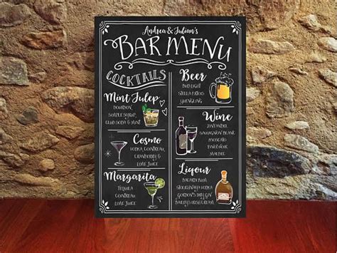 18x24 Custom Bar Sign Bar Menu Chalkboard Wedding Sign Wedding Bar Menu Cocktail Sign