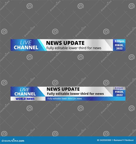 Bright Blue Lower Thirds Set For Live News Broadcasting Stock Vector