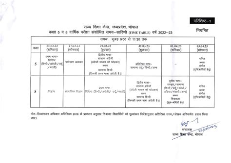 Mp Board Class 8th Time Table 2023 Revised Get Mpbse Class 8 Exam Date Pdf