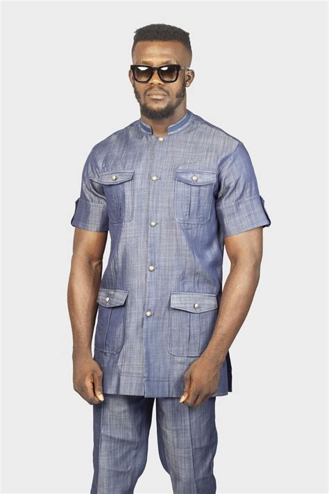 Safari Denim Suit Safari Jeans Top And Pants Jeans Men Denim Shirt