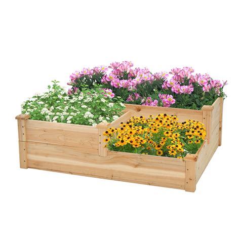 Coelon 3 Tier Raised Garden Bed Fir Wood Elevated Flower Box With Open