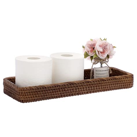 Sumnacon 16 Inch Rattan Bathroom Vanity Tray Decorative Wicker Toilet