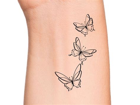 Tatuaje Temporal De Mariposas 3 Pequeños Contornos De Etsy México