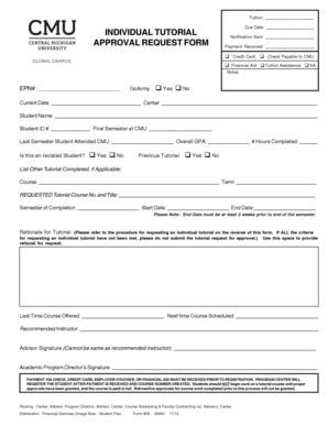 Fillable Online Cmich Request Form For Tutorial Individual Fax Email