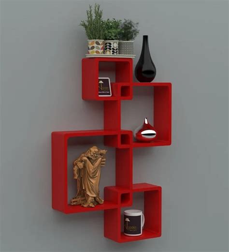 Buy Engineered Wood Floating Wall Shelf In Red Colour By Wooden Twist