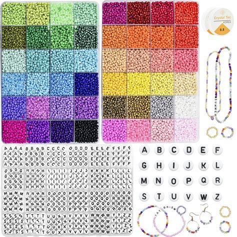 Kother 23000pcs 3mm Glass Ec36 Seed Beads For Bracelets Making 48 Colors Friendship Bracelets