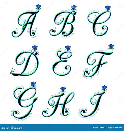 Musical Alphabets. Abcdefghi Collection. Floral Curly Letters Set ...