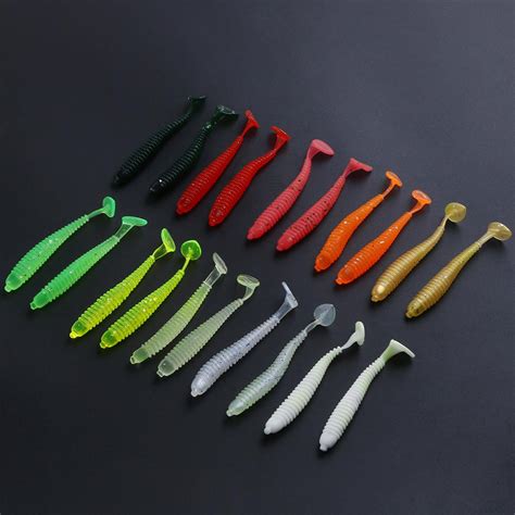 20pcs 2g 7 5cm T Tail Soft PVC Worm Fishing Lures 10 Colors Swim Baits