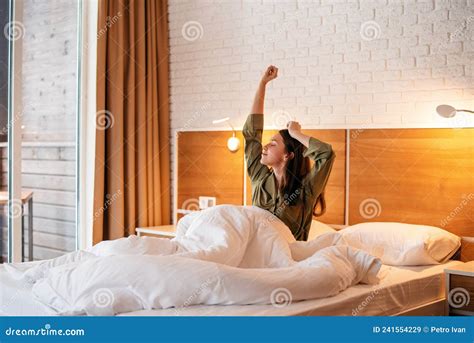 Beautiful European Girl Wake Up On Bed In Bedroom Stock Image Image Of Morning Home 241554229