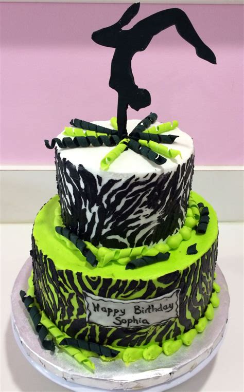 Dance Or Gymnastics Themed Cake With Zebra Print And Neon Green