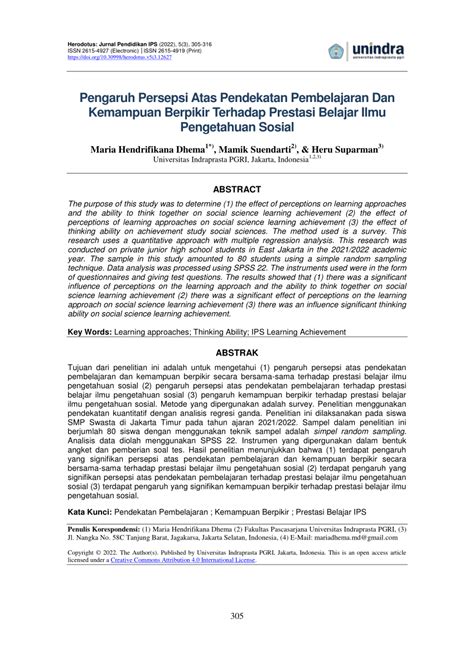 PDF Pengaruh Persepsi Atas Pendekatan Pembelajaran Dan Kemampuan