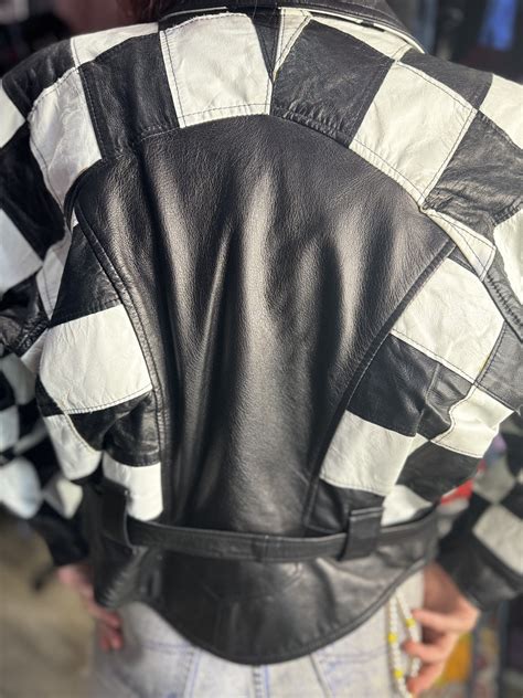 Vintage 80s Black And White Checkered Leather Jacket Spark Pretty