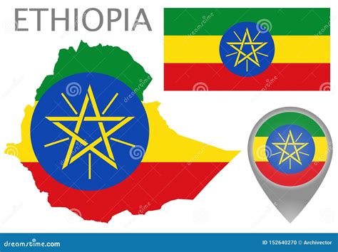 Ethiopia Flag Map And Map Pointer Stock Vector Illustration Of