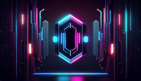 A neon wallpaper with a blue and pink neon lights and a black ...