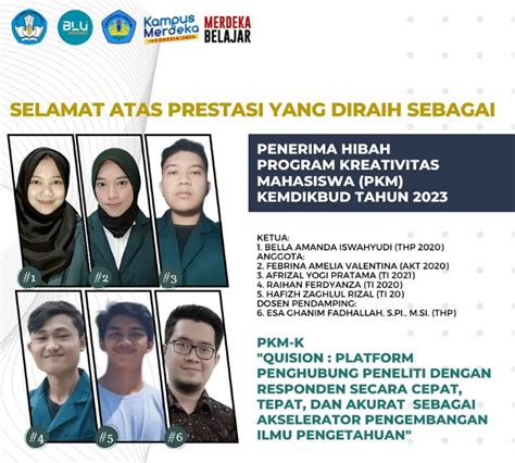 Tim Mahasiswa Jurusan Thp Fp Unila Raih Pendanaan Pkm P Mw Kemdikbud