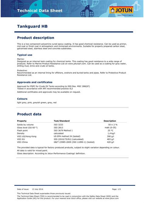 Pdf Technical Data Sheet Tankguard Hb Jotun As An Internal Tank