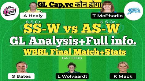 Ss W Vs As W Women Bigbash Match Dream11 Team Of Today Match Sydny Vs