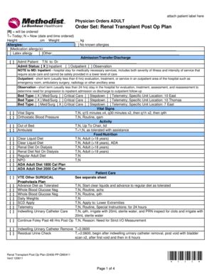 Fillable Online Renal Transplant Post Op Plan Methodistmd Fax Email