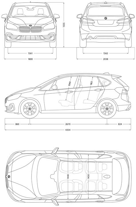 BMW 2 Series Active Tourer 2018 Blueprint - Download free blueprint for 3D modeling