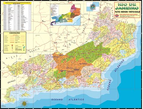 Mapa Político Rodoviário E Turístico Do Estado Do Rio De Janeiro