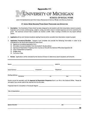 Fillable Online Ssw Umich SW Research Thesis Grant Application Fax